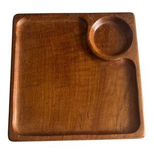Vintage Dolphin Teakwood Snack Tray with Integrated Dip Bowl Thailand